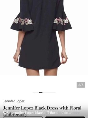 Jennifer Lopez Black Mini Dress with Pink & White Floral Embroidery